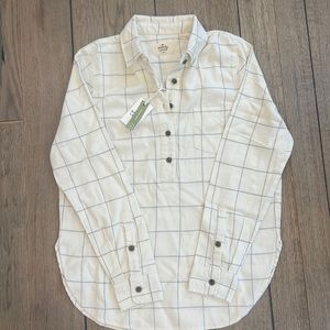 Marine Layer popver in ivory/grey windowpane. Size xs